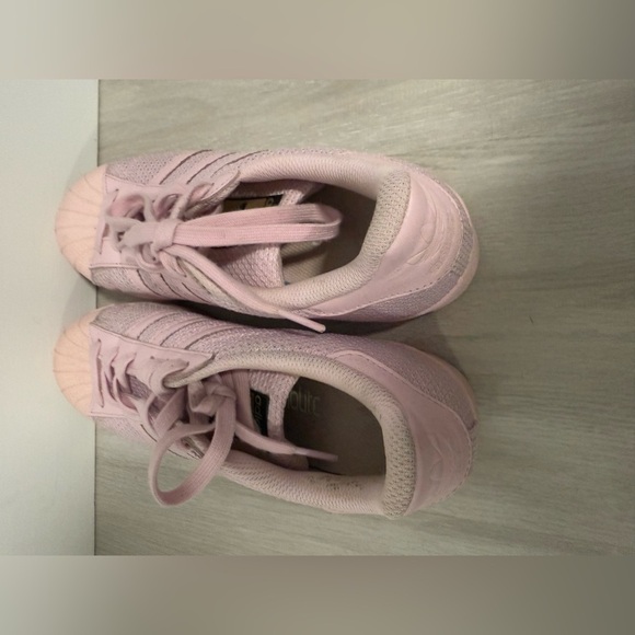 ADIDAS BABY PINK WEAVE SUPERSTAR TRAINERS SIZE 6 GOLD Logo - Picture 5 of 6